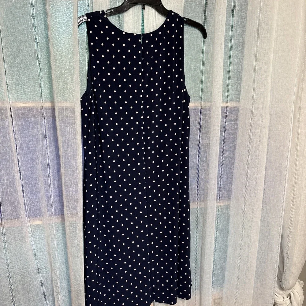 Anne Klein Blue White Polka Dot Sleeveless Dress Sz 10 Round Neck‎  Career